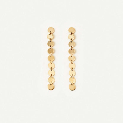 Round Disc Chain Dangle Earrings in 14K Solid Gold