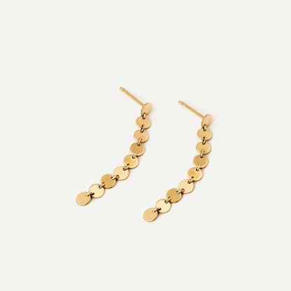 Round Disc Chain Dangle Earrings in 14K Solid Gold