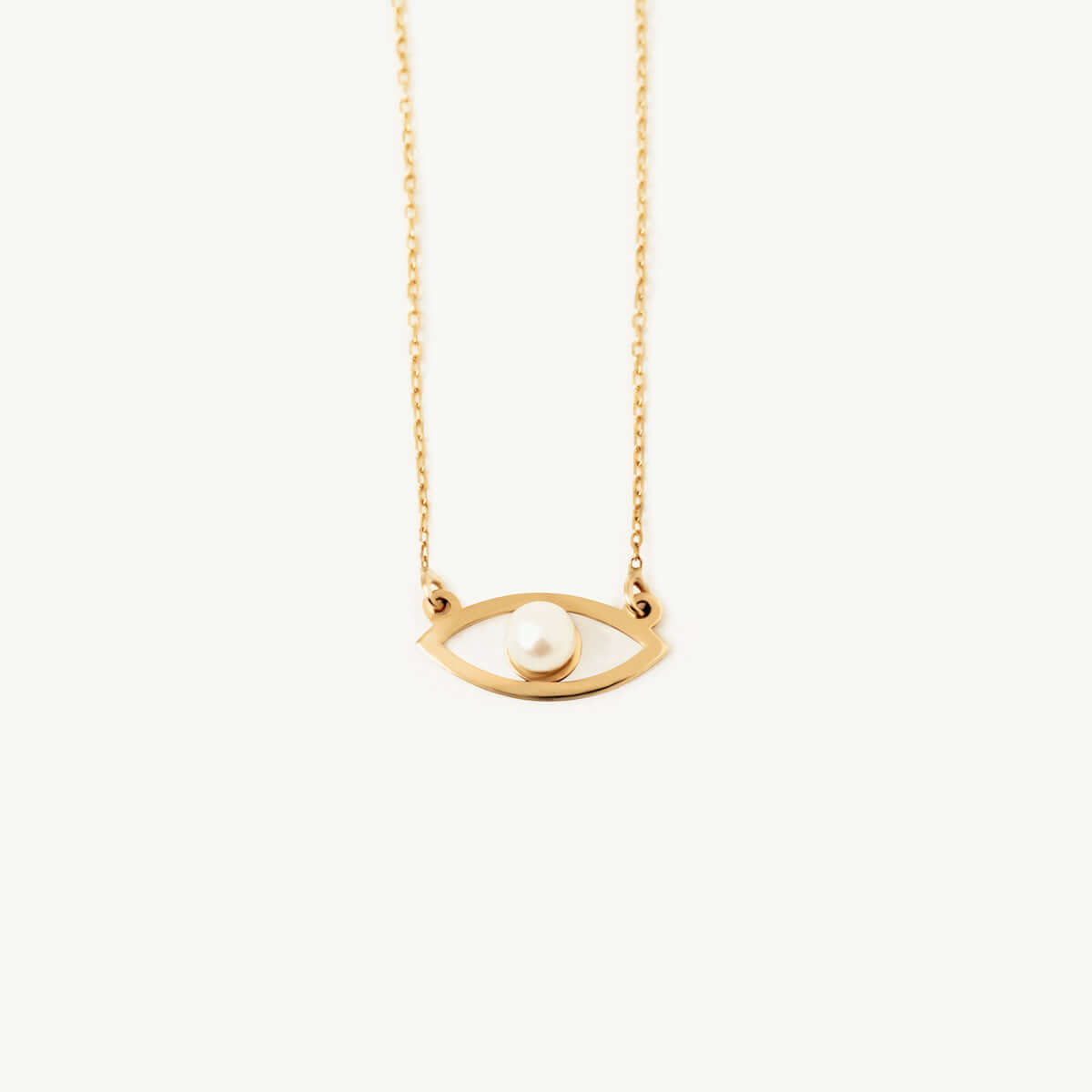 Pearl Evil Eye Necklace in 14K Solid Gold