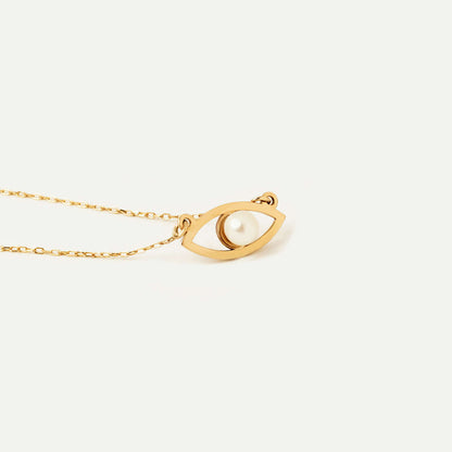 Pearl Evil Eye Necklace in 14K Solid Gold