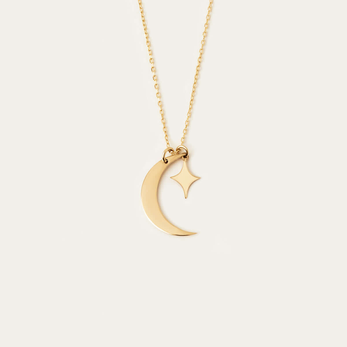 Collier croissant de lune et étoile en or massif 14 carats