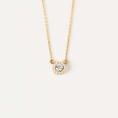 Diamond Halo Necklace in 14K Solid Gold