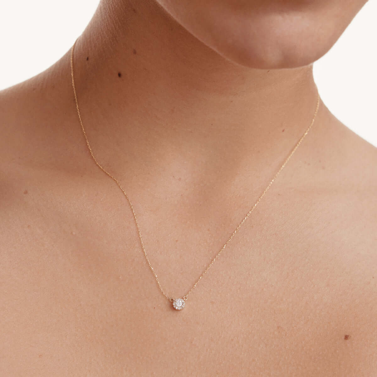 Diamond Halo Necklace in 14K Solid Gold