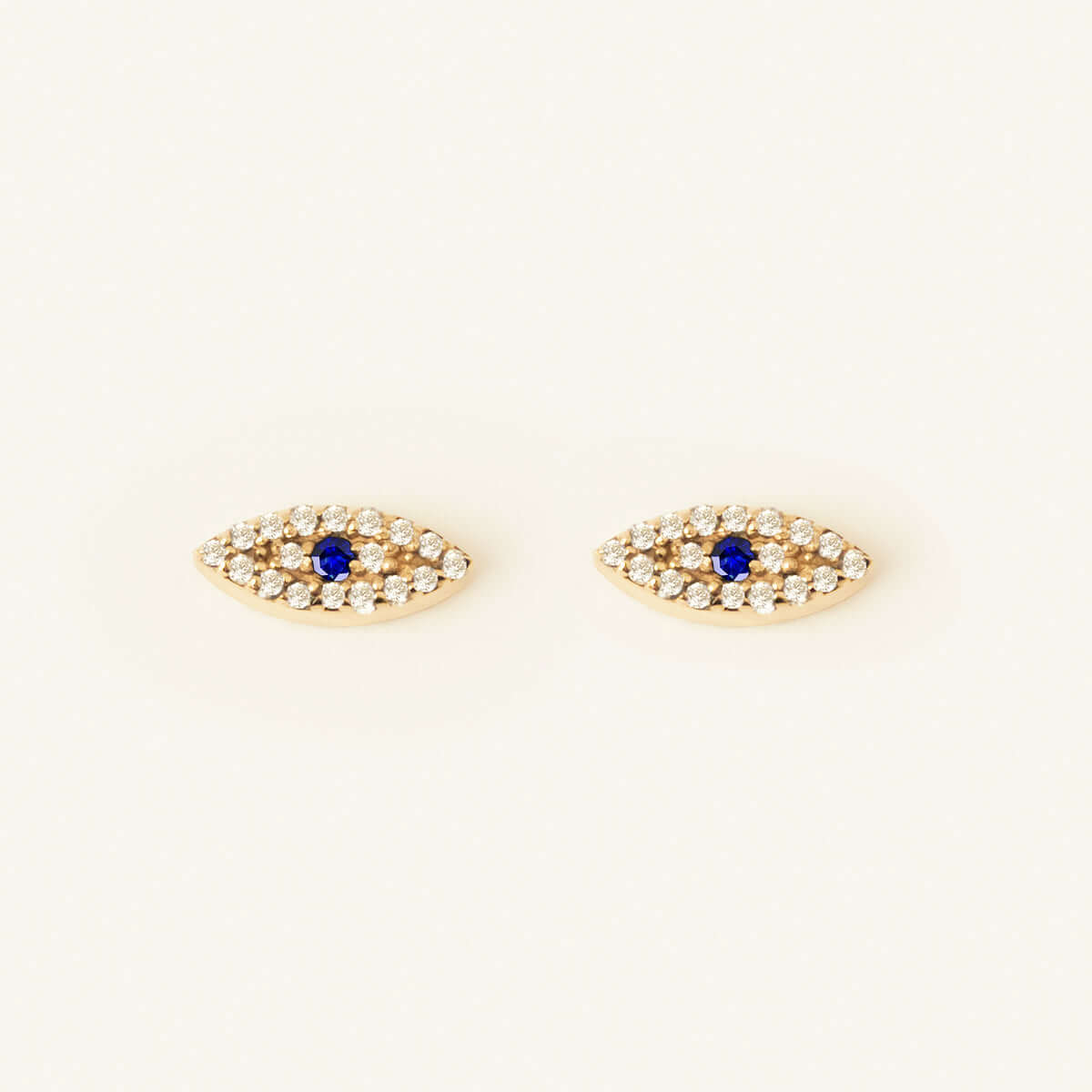 Diamond Sapphire Evil Eye Stud Earrings in 14K Solid Gold