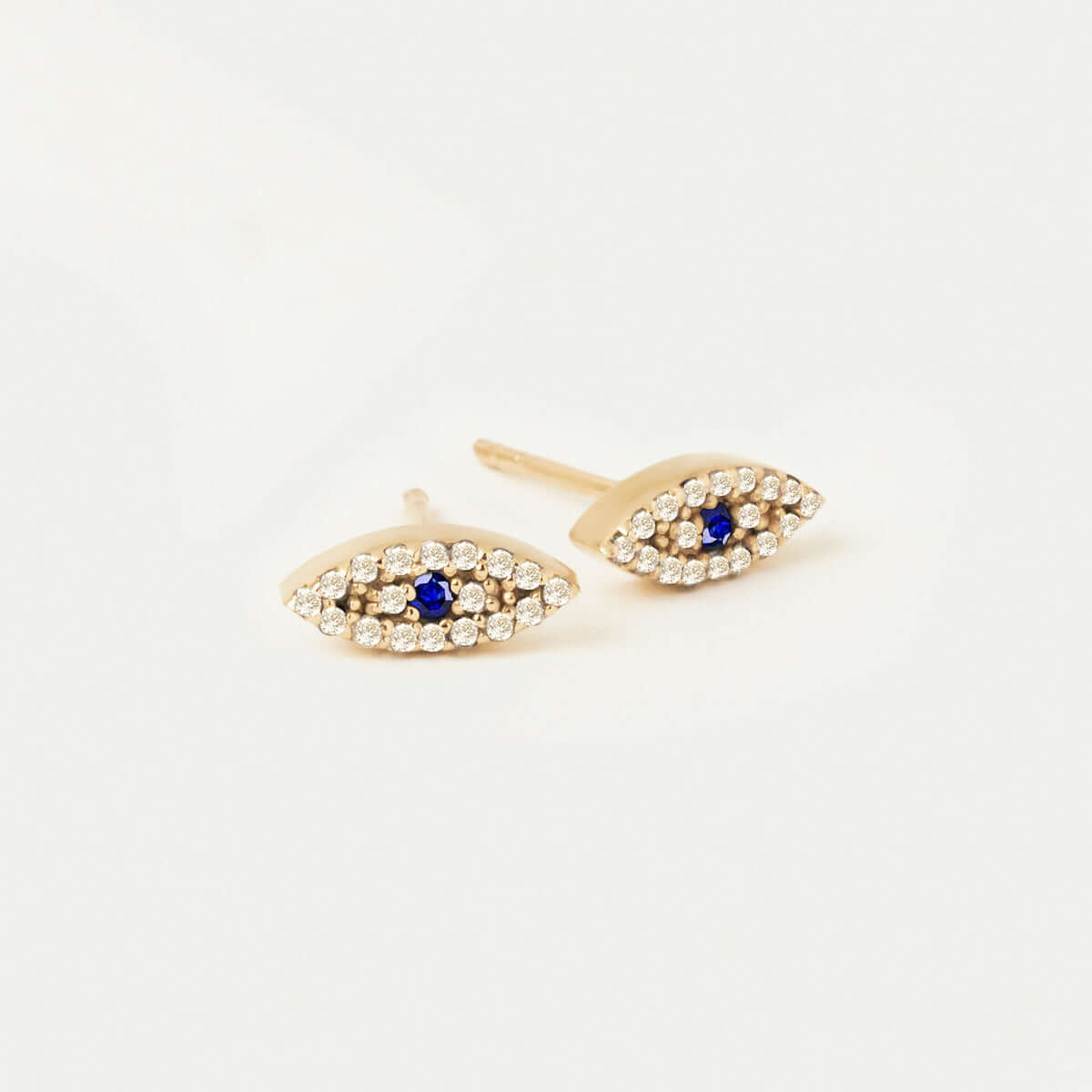 Diamond Sapphire Evil Eye Stud Earrings in 14K Solid Gold