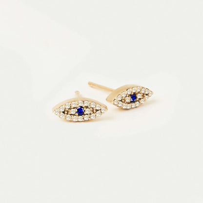 Diamond Sapphire Evil Eye Stud Earrings in 14K Solid Gold