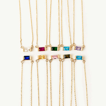 Baguette Birthstone Necklace in 14K Solid Gold