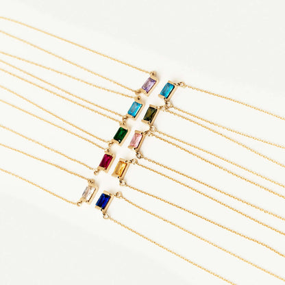 Baguette Birthstone Necklace in 14K Solid Gold