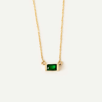 Baguette Birthstone Necklace in 14K Solid Gold