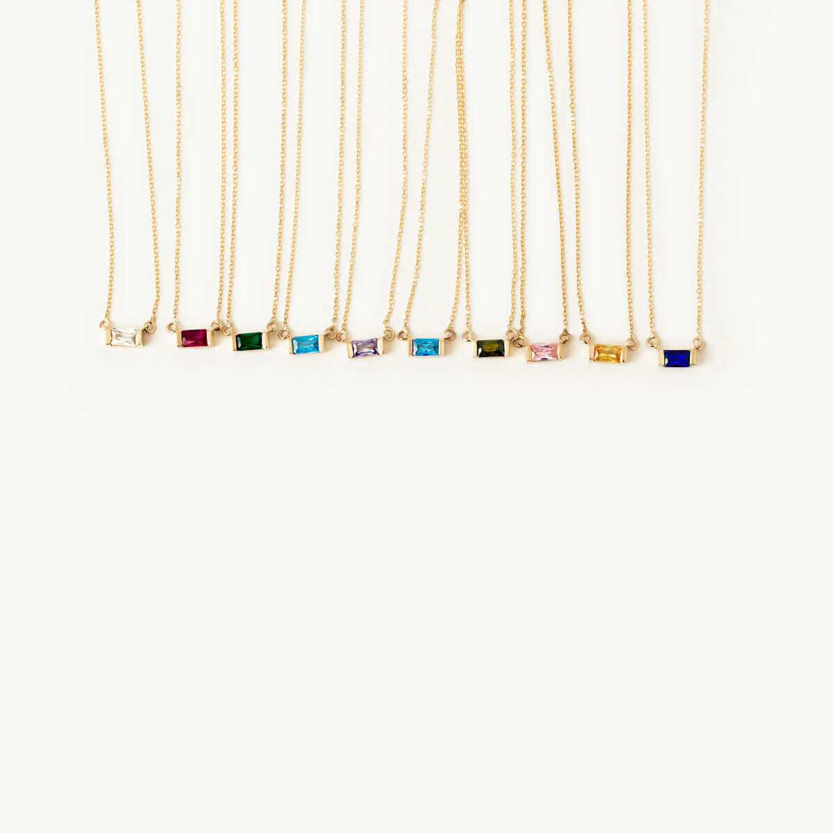 Baguette Birthstone Necklace in 14K Solid Gold