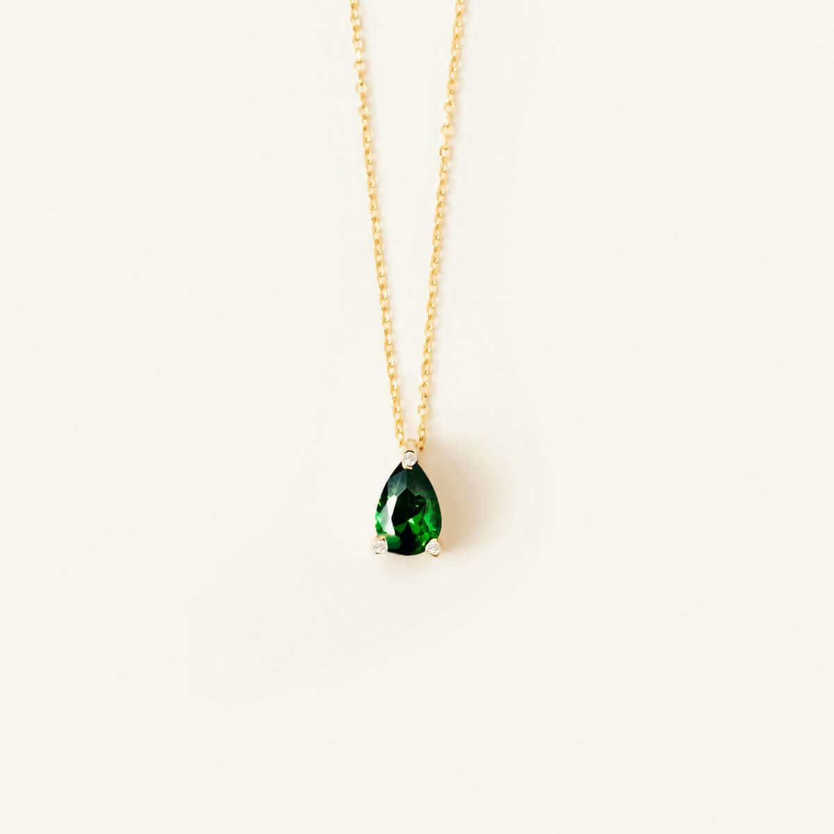 Diamond Teardrop Gemstone Necklace in 14K Solid Gold