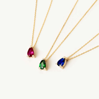 Diamond Teardrop Gemstone Necklace in 14K Solid Gold