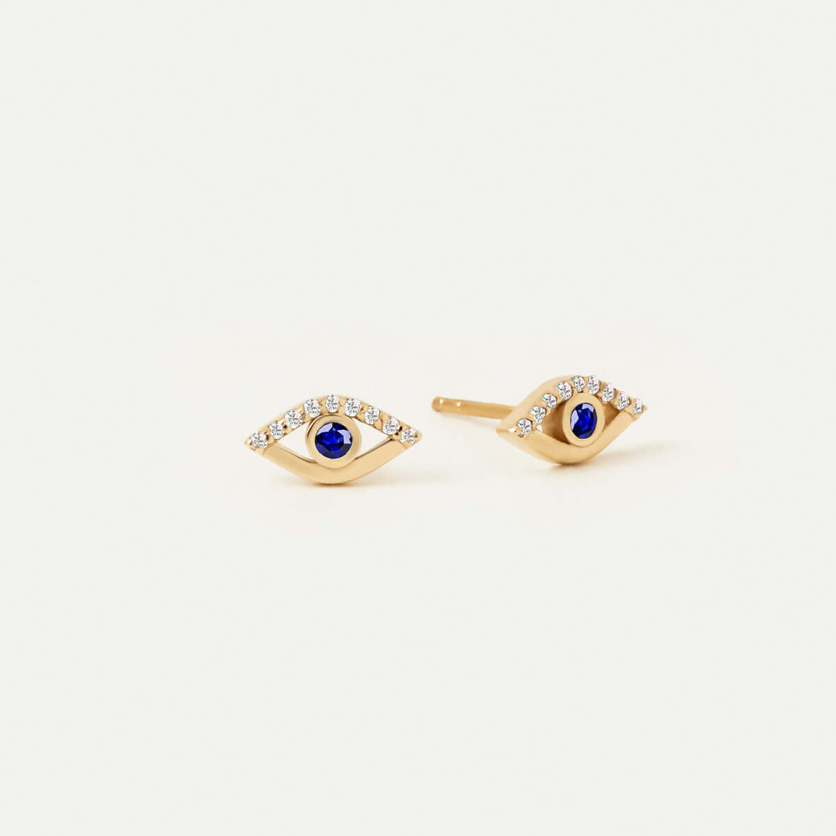 Diamond and Birthstone Evil Eye Stud Earrings in 14K Solid Gold