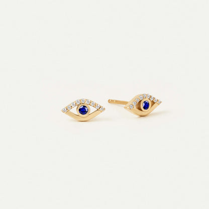 Diamond and Birthstone Evil Eye Stud Earrings in 14K Solid Gold