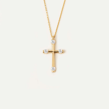 Collier avec pendentif en croix CZ en or massif 14 carats