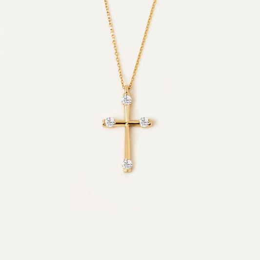 Collier avec pendentif en croix CZ en or massif 14 carats