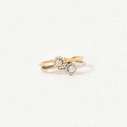 Custom Diamond Halo Gemstone Ring in 14K Solid Gold