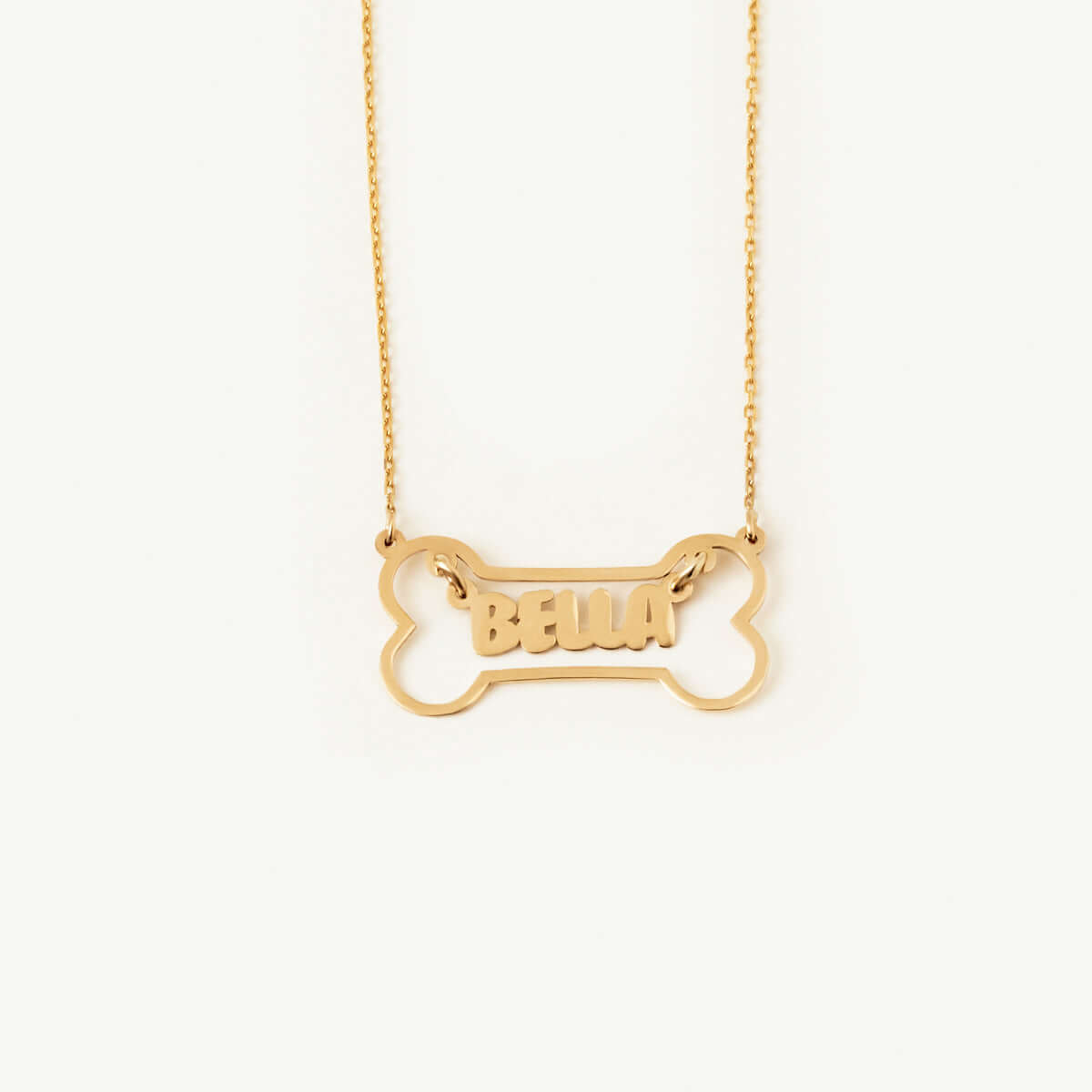 Bone with Dog Name Necklace in 14K Solid Gold