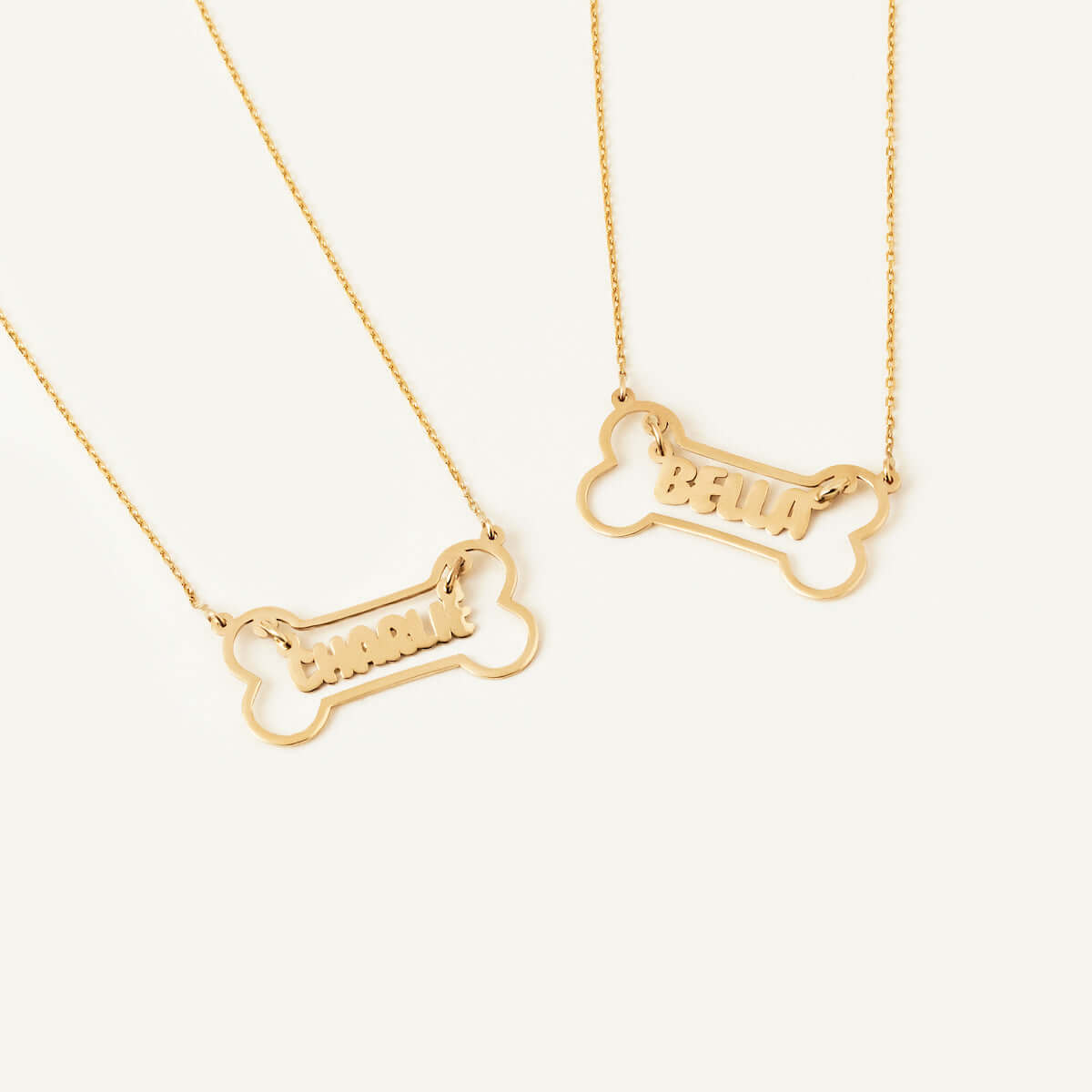 Bone with Dog Name Necklace in 14K Solid Gold