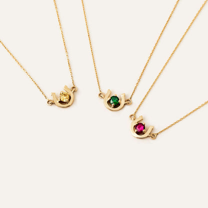 Horseshoe Birthstone Necklace in 14K Solid Gold