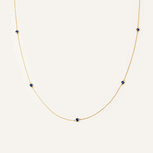 Sapphire Five Stone Station Necklace in 14K Solid Gold