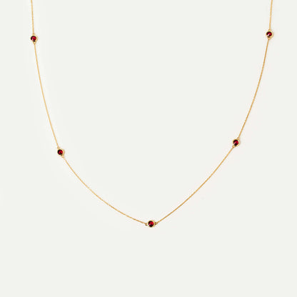 Ruby Five Stone Station Necklace in 14K Solid Gold