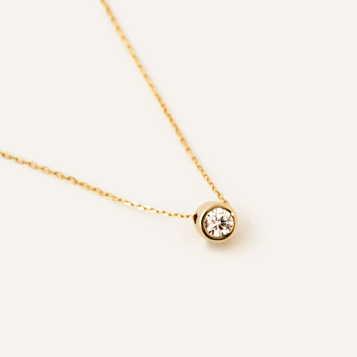 Diamond Bezel Solitaire Necklace in 14K Solid Gold