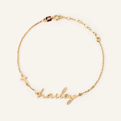 Custom Cross Name Bracelet in 14K Solid Gold