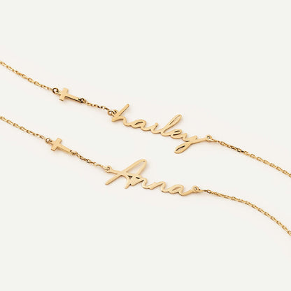 Custom Cross Name Bracelet in 14K Solid Gold