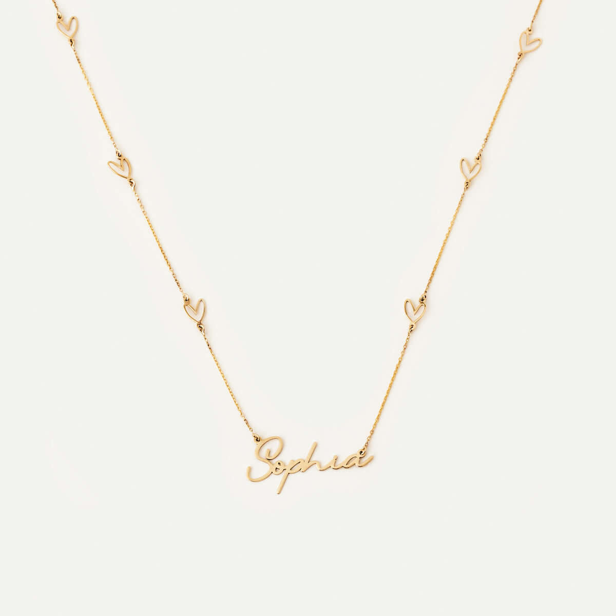 Custom Heart Name Station Necklace in 14K Solid Gold