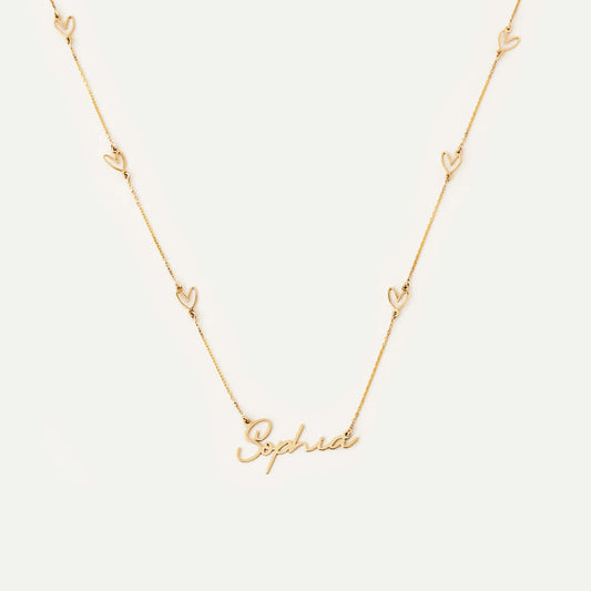 Collier personnalisé avec nom de cœur en or massif 14 carats