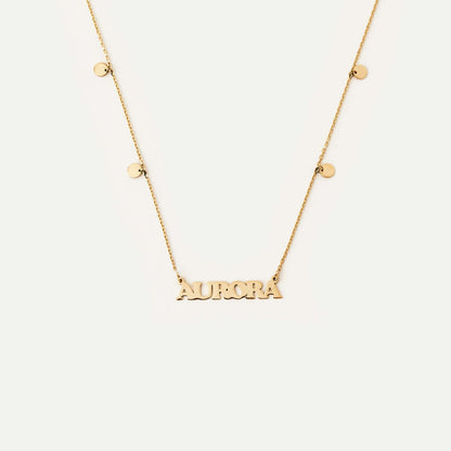 Personalized Name Necklace with Four Disc in 14K Solid Gold