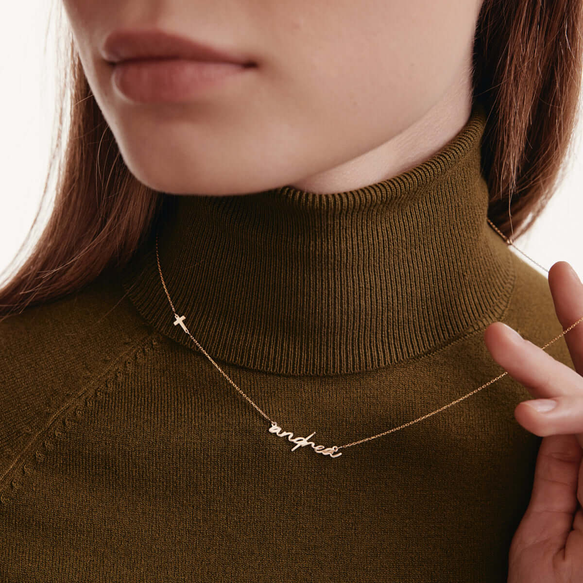 Custom Name Necklace with Sideways Cross