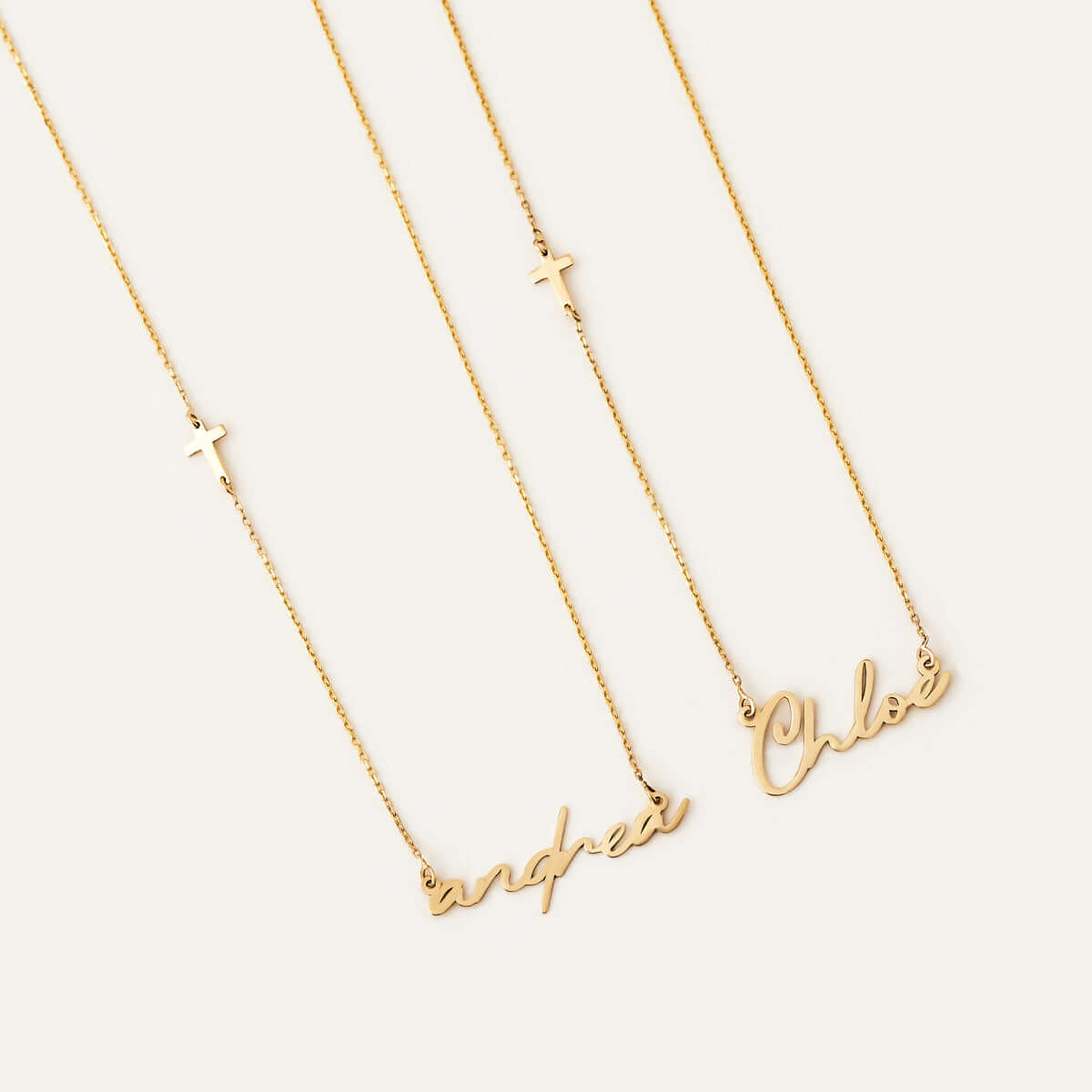 Custom Name Necklace with Sideways Cross in 14K Solid Gold