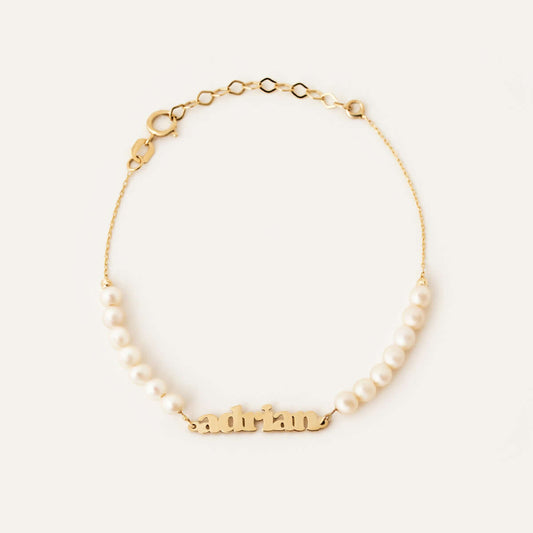 Custom Pearl Name Bracelet in 14K Solid Gold