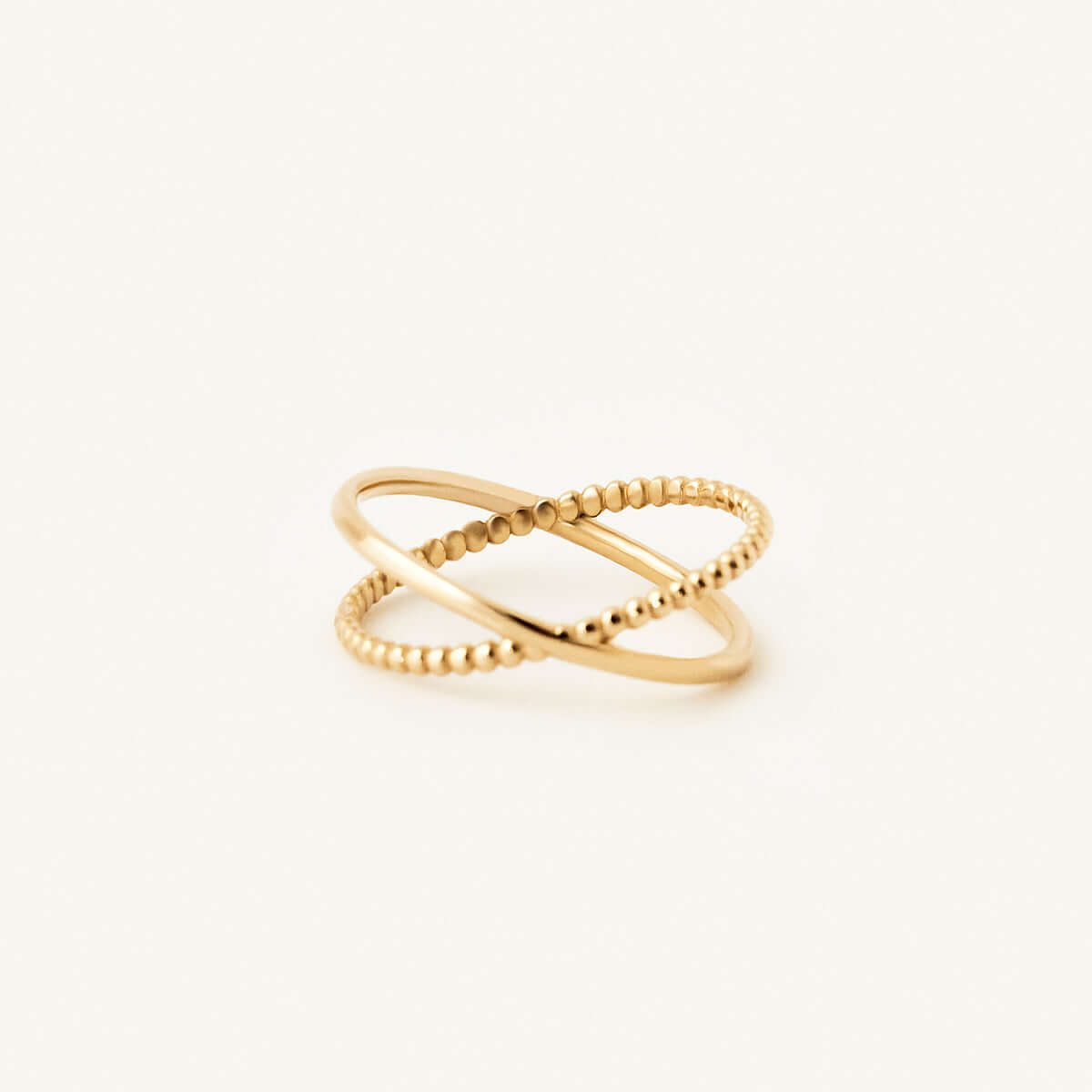 Ball Bead X Ring in 14K Solid Gold