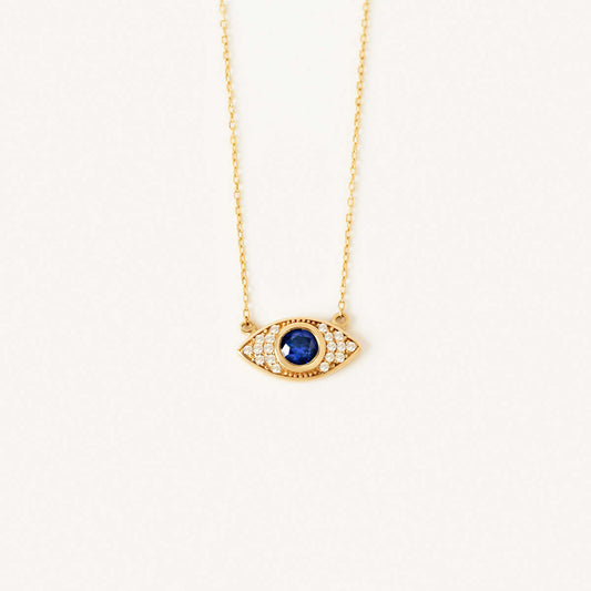 Diamond Pave Evil Eye Necklace with Sapphire