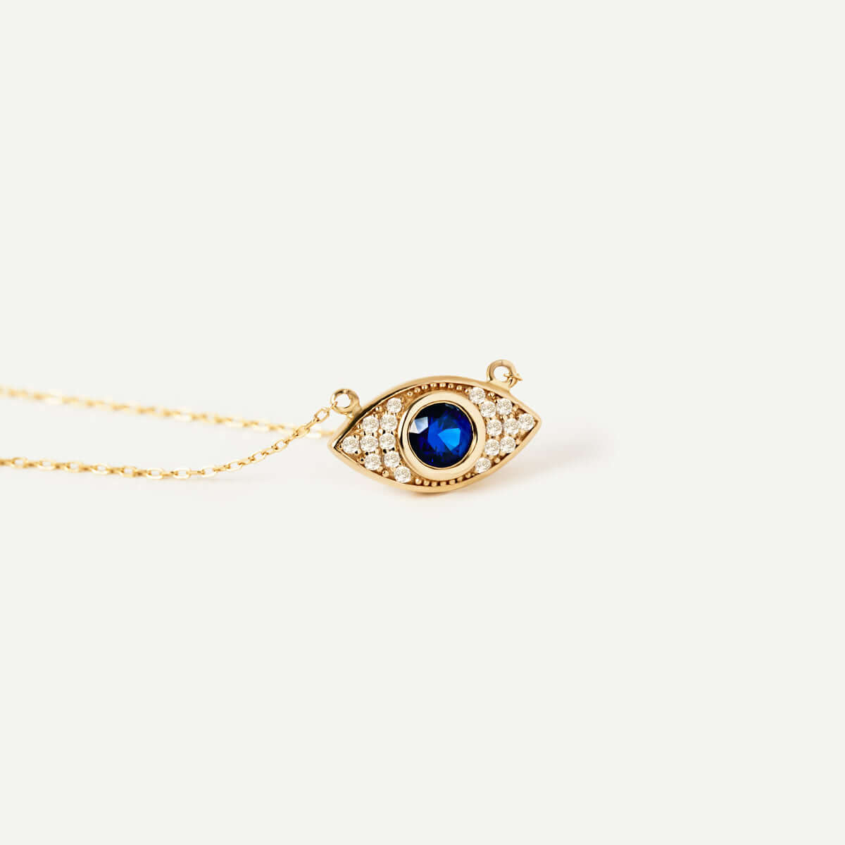 Collier Evil Eye pavé de diamants avec saphir en or massif 14 carats 