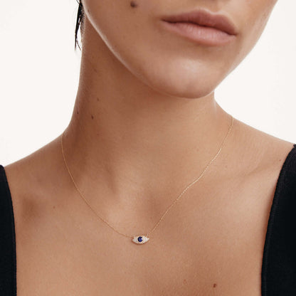 Diamond Pave Evil Eye Necklace with Sapphire