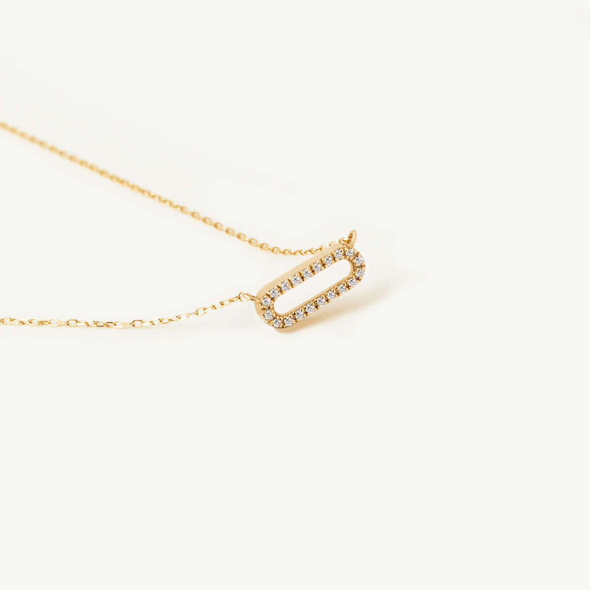 Diamond Paperclip Pendant Necklace in 14K Solid Gold