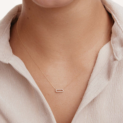 Diamond Paperclip Pendant Necklace in 14K Solid Gold