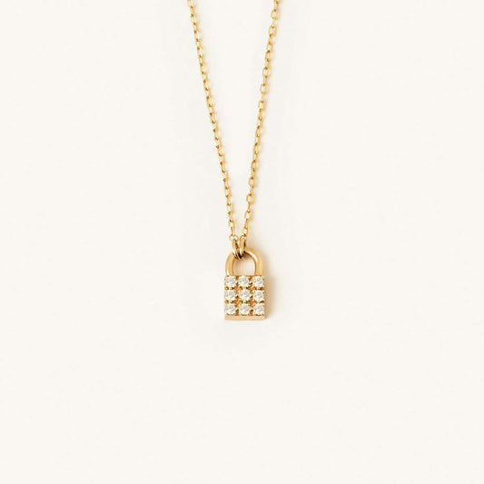 Diamond Padlock Charm Necklace in 14K Solid Gold