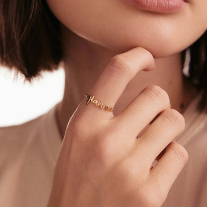 Customized Name Bead Stacking Ring in 14K Solid Gold