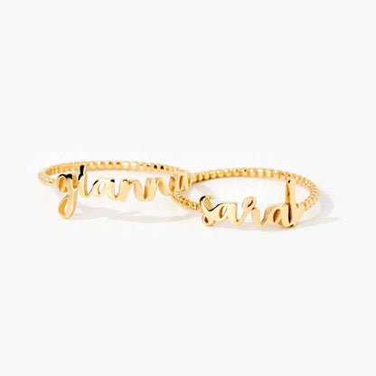 Customized Name Bead Stacking Ring in 14K Solid Gold