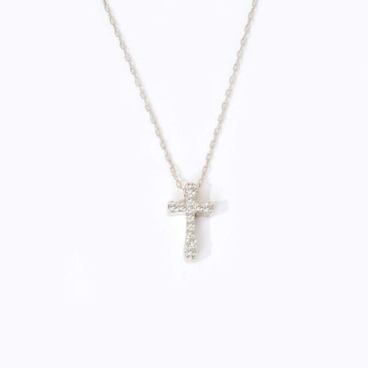 Collier avec pendentif en forme de croix pavé de diamants en or massif 14 carats 