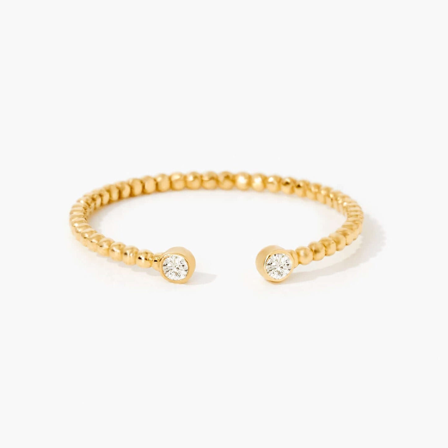 Diamond Beaded Open Ring in 14K Solid Gold