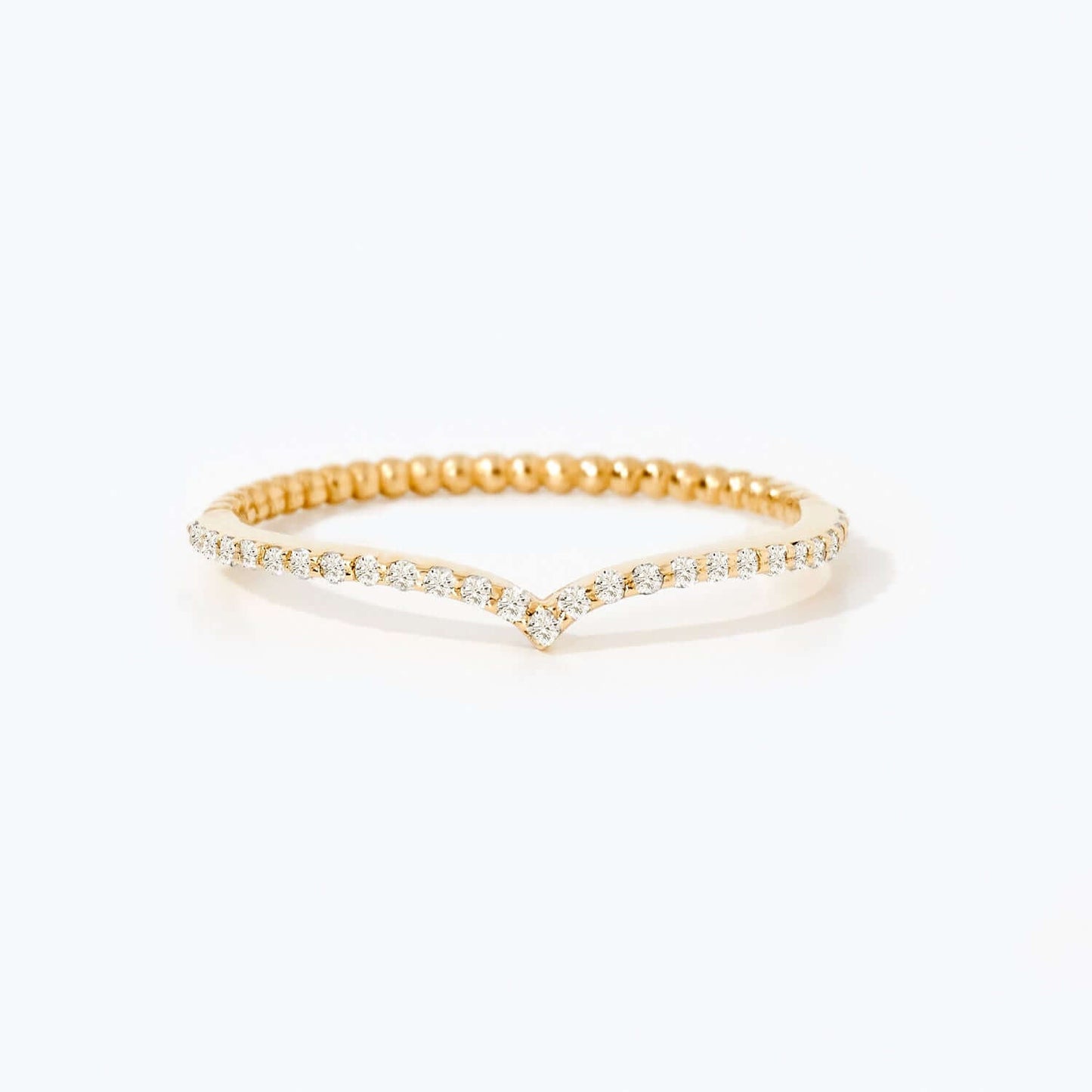 Diamond Beaded V Ring in 14K Solid Gold