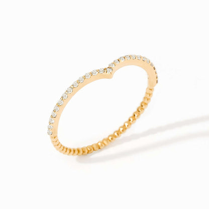 Diamond Beaded V Ring in 14K Solid Gold