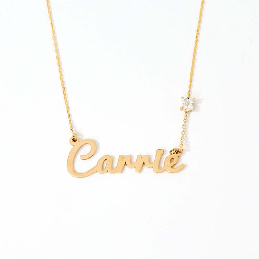 Diamond Name Necklace with Flower in 14K Solid Gold