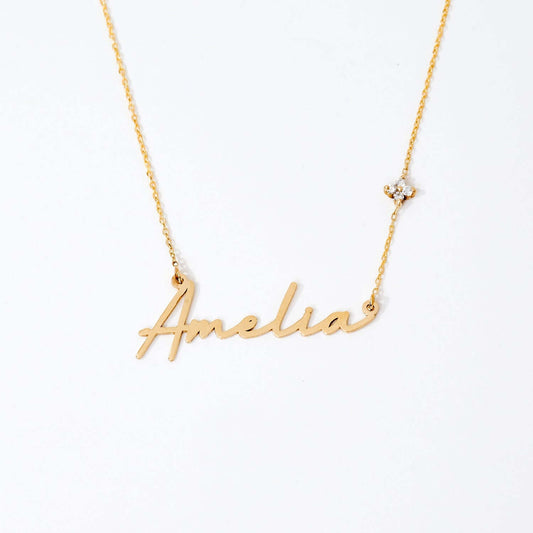 Diamond Flower Name Necklace in 14K Solid Gold